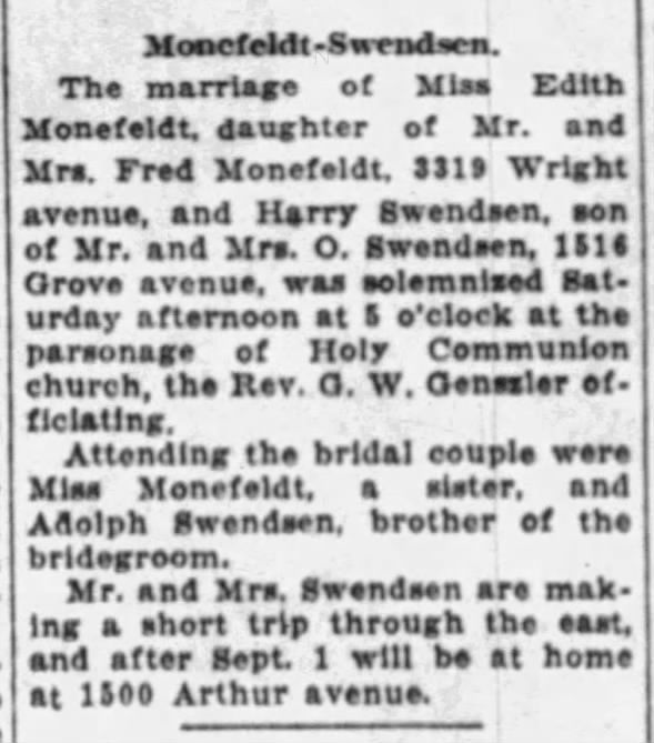 Monefeldt-Swendsen Marriage